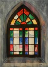 Stained Glass Window, St Mary's Church, Himachal, Painting by Chitra Vaidya, Watercolour on Paper, 29 x 21 inches